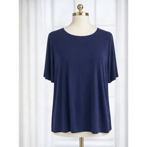 Susan Graver Essentials Liquid Knit Tunic Top Travel Stretch Navy Blue Size 2x